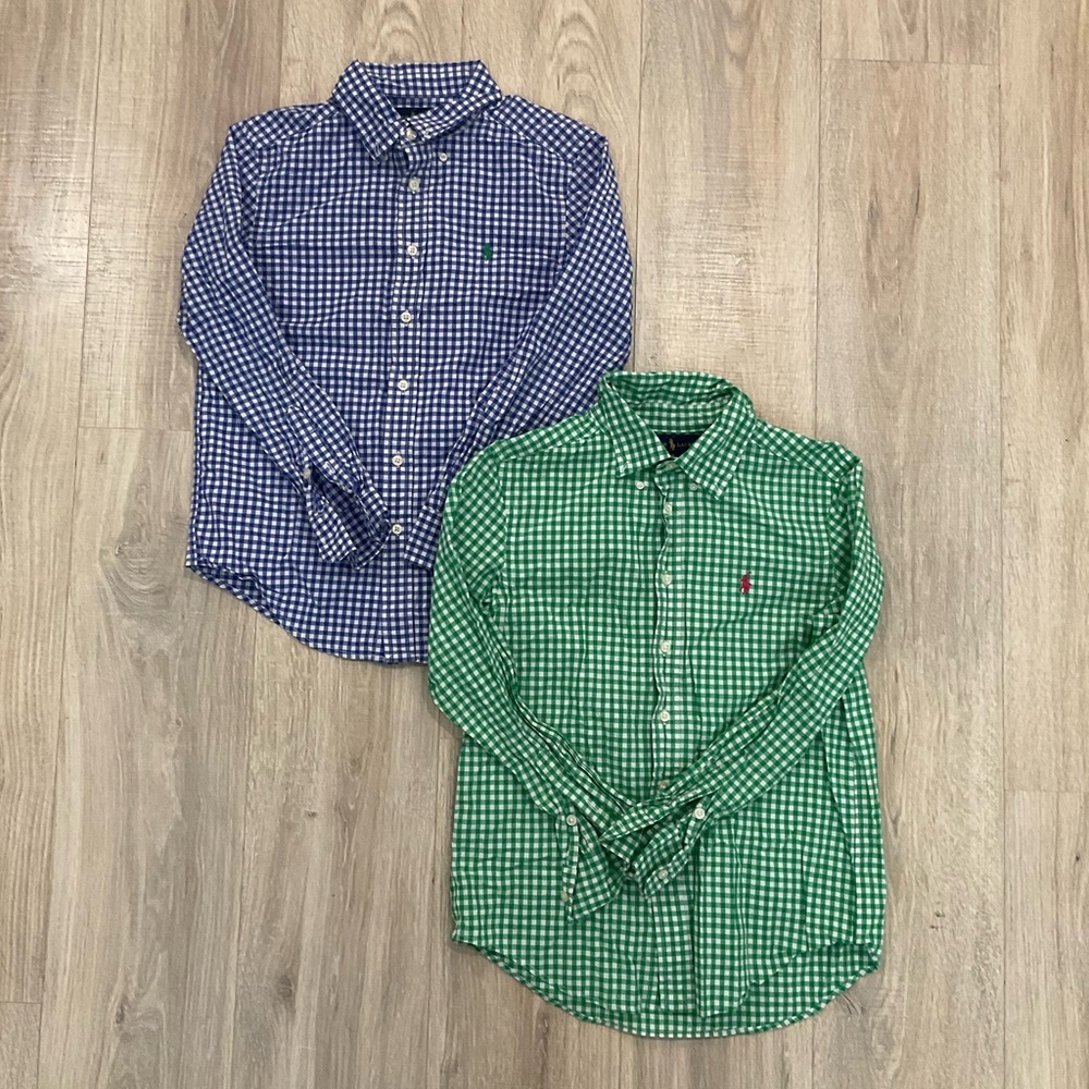 Polo Ralph Lauren Blue and Green Gingham Button Down Longsleeve Shirts